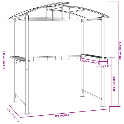 Cenador Barbacoa Estante Lateral Acero Antracita 210X114X230 Cm