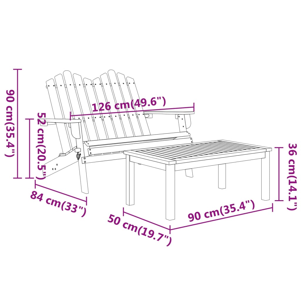Juego De Muebles De Jardín Adirondack 2 Piezas Madera Acacia