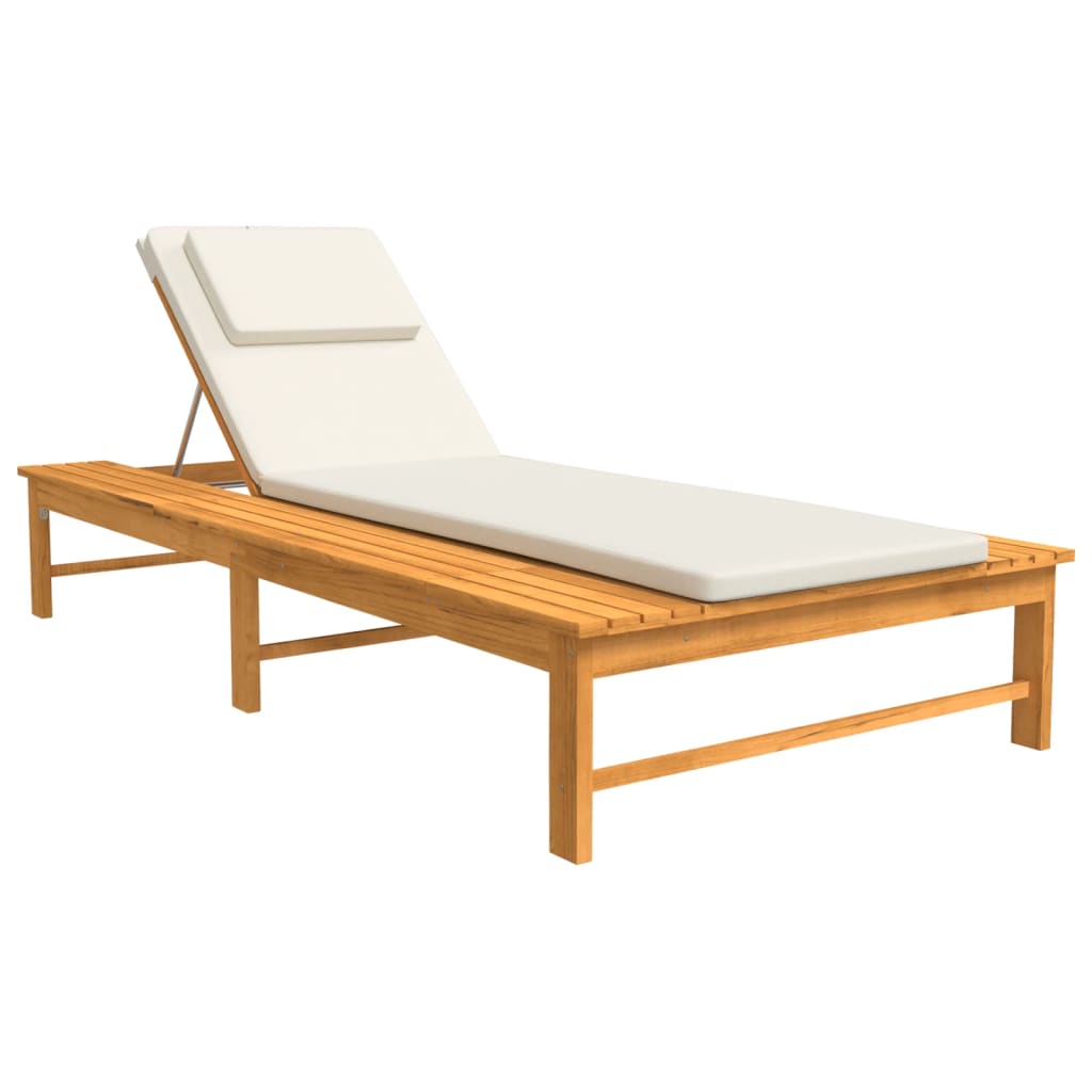 Tumbona Con Cojín Blanco Y Almohada Madera Maciza Acacia