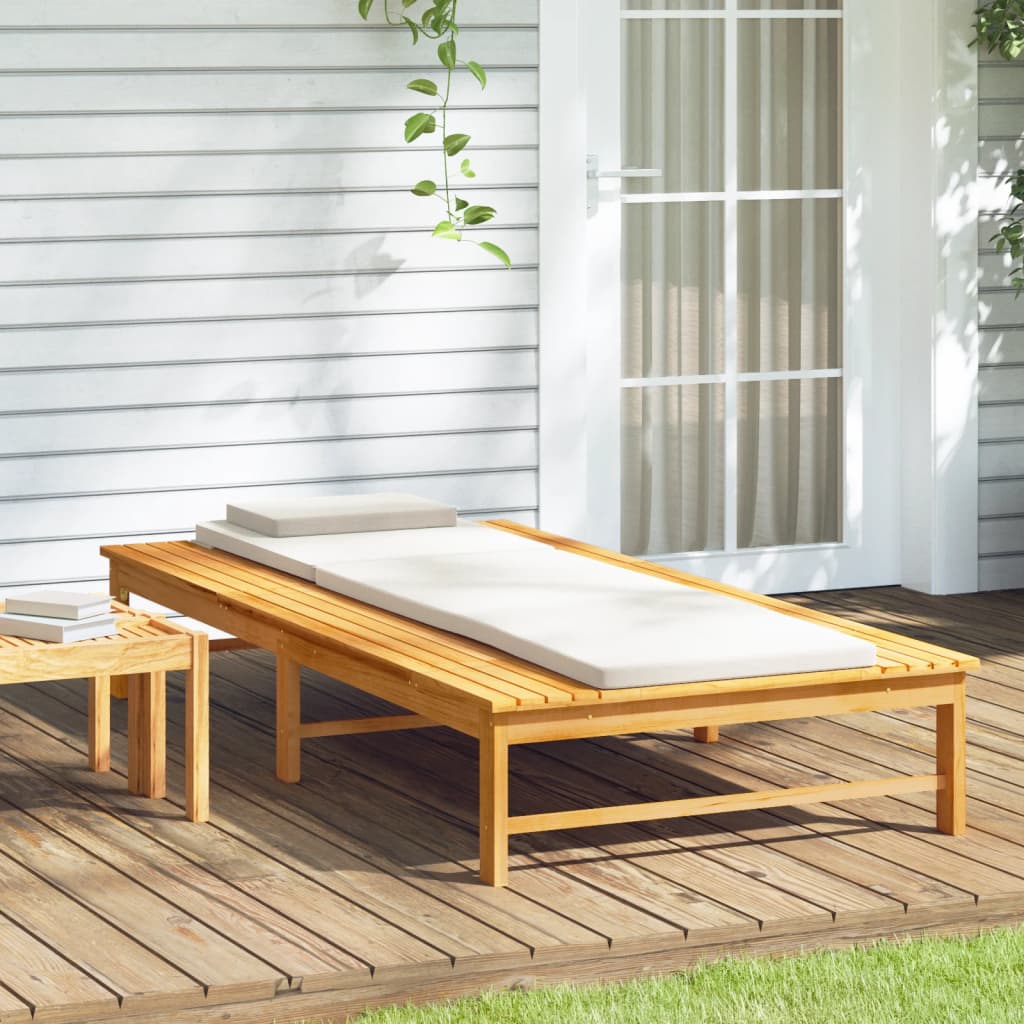 Tumbona Con Cojín Blanco Y Almohada Madera Maciza Acacia