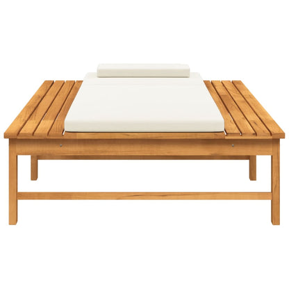 Tumbona Con Cojín Blanco Y Almohada Madera Maciza Acacia