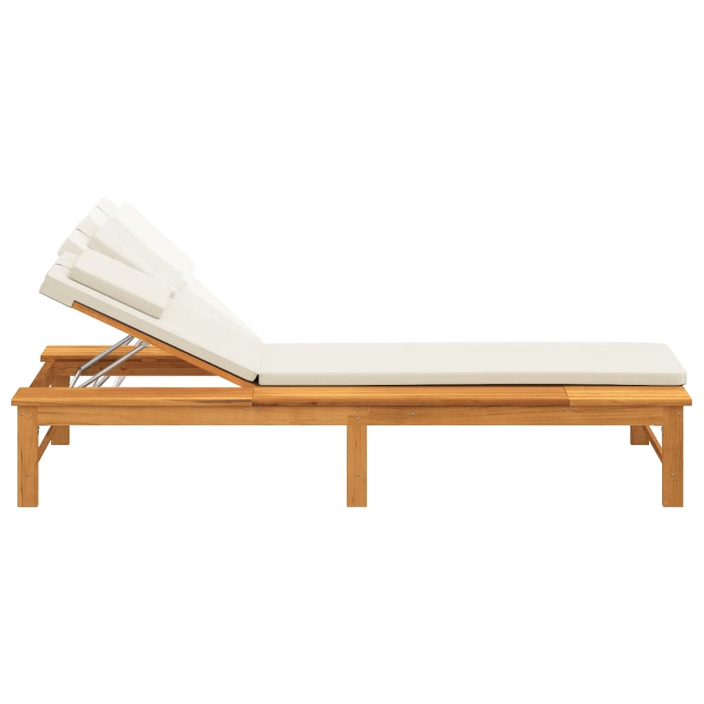 Tumbona Con Cojín Blanco Y Almohada Madera Maciza Acacia