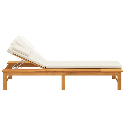 Tumbona Con Cojín Blanco Y Almohada Madera Maciza Acacia