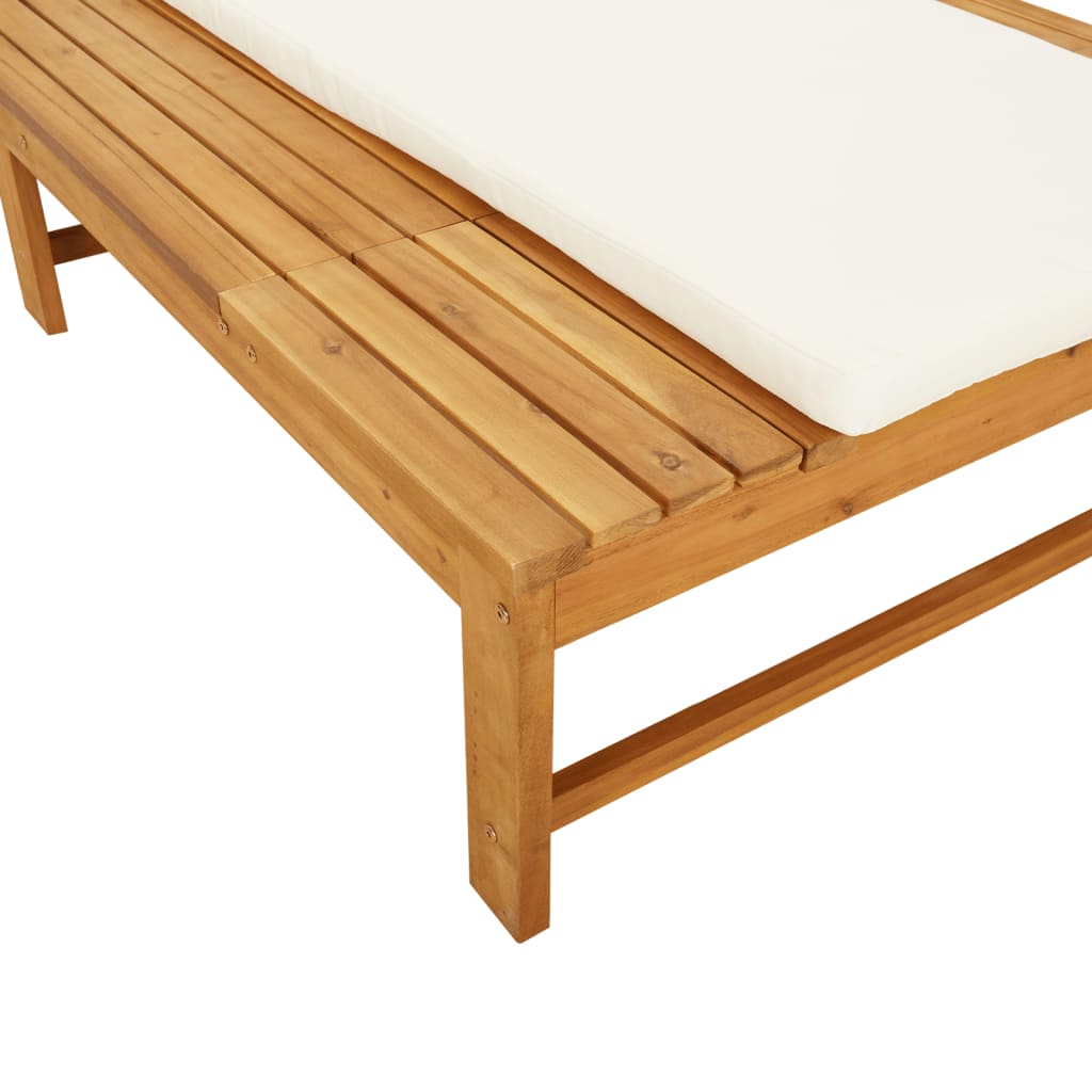 Tumbona Con Cojín Blanco Y Almohada Madera Maciza Acacia