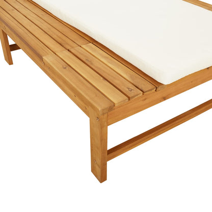 Tumbona Con Cojín Blanco Y Almohada Madera Maciza Acacia