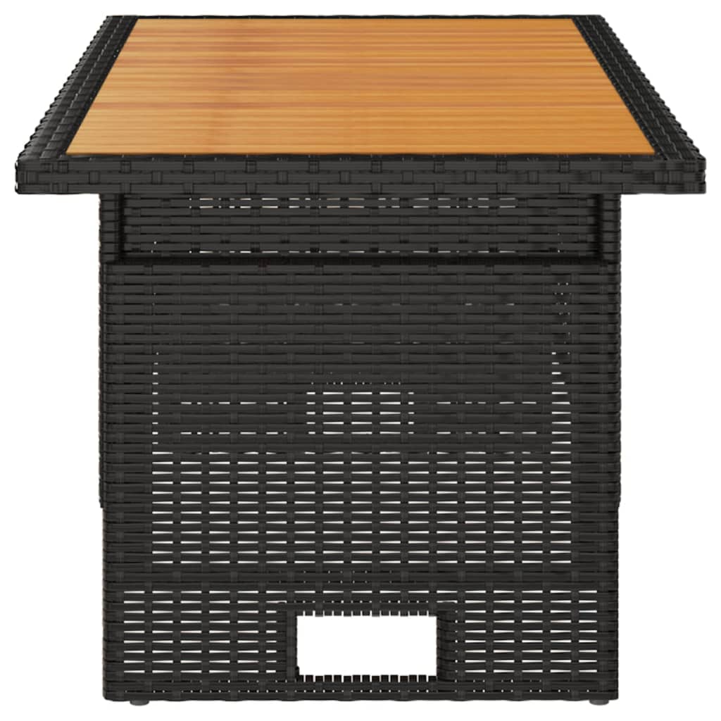 Mesa Jardín Negra 100X50X43/63 Cm Madera Maciza Acacia Y Ratán
