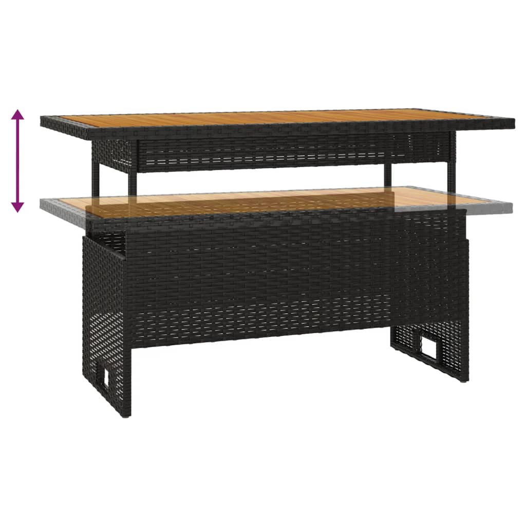 Mesa Jardín Negra 100X50X43/63 Cm Madera Maciza Acacia Y Ratán