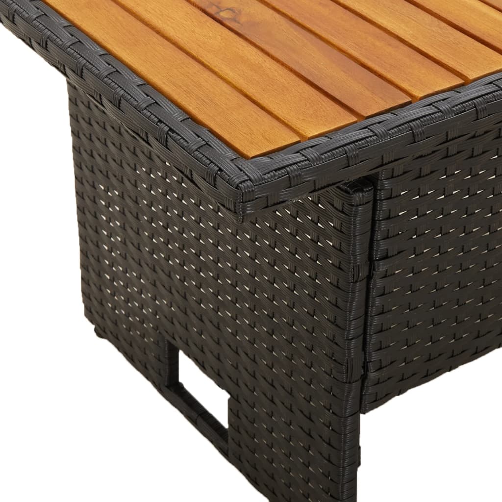 Mesa Jardín Negra 100X50X43/63 Cm Madera Maciza Acacia Y Ratán
