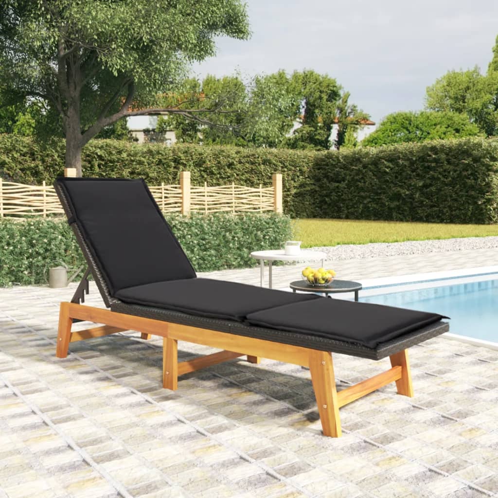 Tumbona Con Mesa Ratán Sintético Y Madera Maciza De Acacia