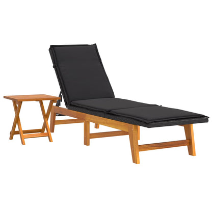 Tumbona Con Mesa Ratán Sintético Y Madera Maciza De Acacia