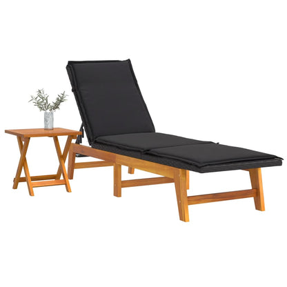 Tumbona Con Mesa Ratán Sintético Y Madera Maciza De Acacia