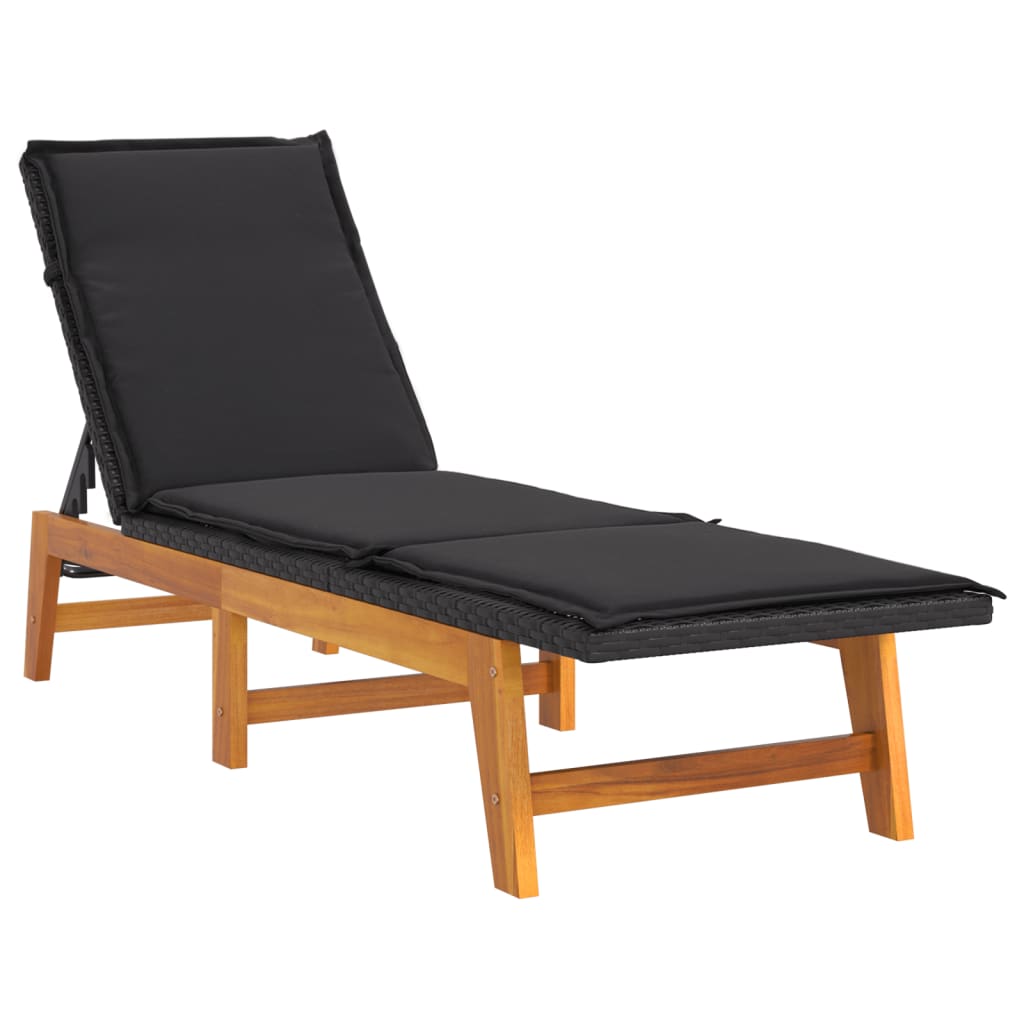 Tumbona Con Mesa Ratán Sintético Y Madera Maciza De Acacia