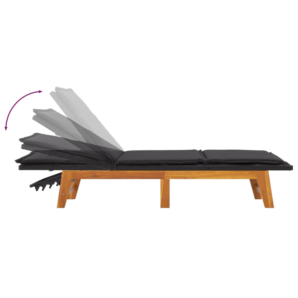 Tumbona Con Mesa Ratán Sintético Y Madera Maciza De Acacia