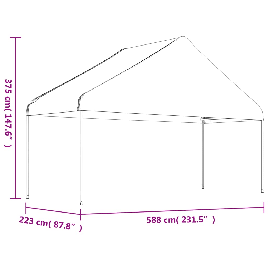 Cenador Con Techo Polietileno Blanco 5,88X2,23X3,75 M