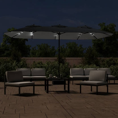 Sombrilla Doble De Jardín Con Luces Led 449X265 Cm