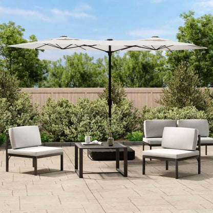 Sombrilla Doble De Jardín Blanco Gris Taupe 316X145 Cm