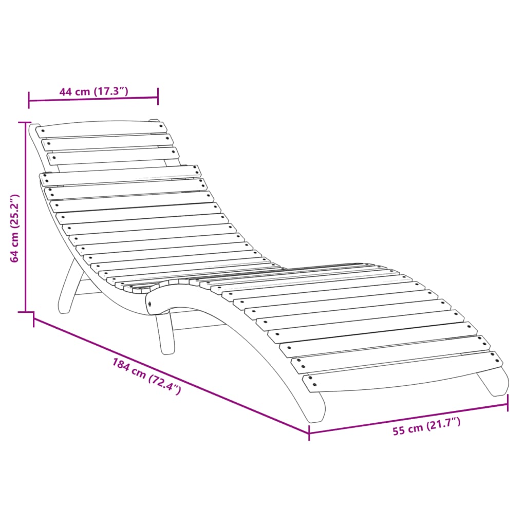 Tumbona De Madera Maciza De Acacia 184X55X64 Cm