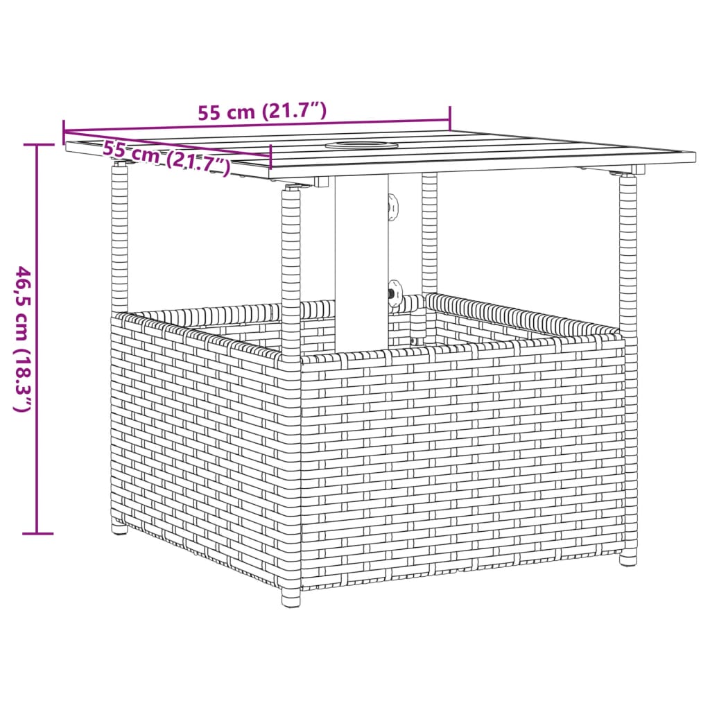 Mesa De Jardín Hueco De Sombrilla Ratán Pe 55X55X46,5 Cm