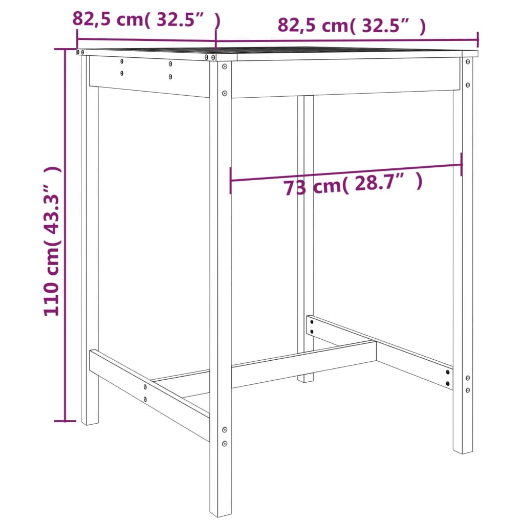 Set De Mesa Y Taburetes Altos Jardín 3 Pzas Madera
