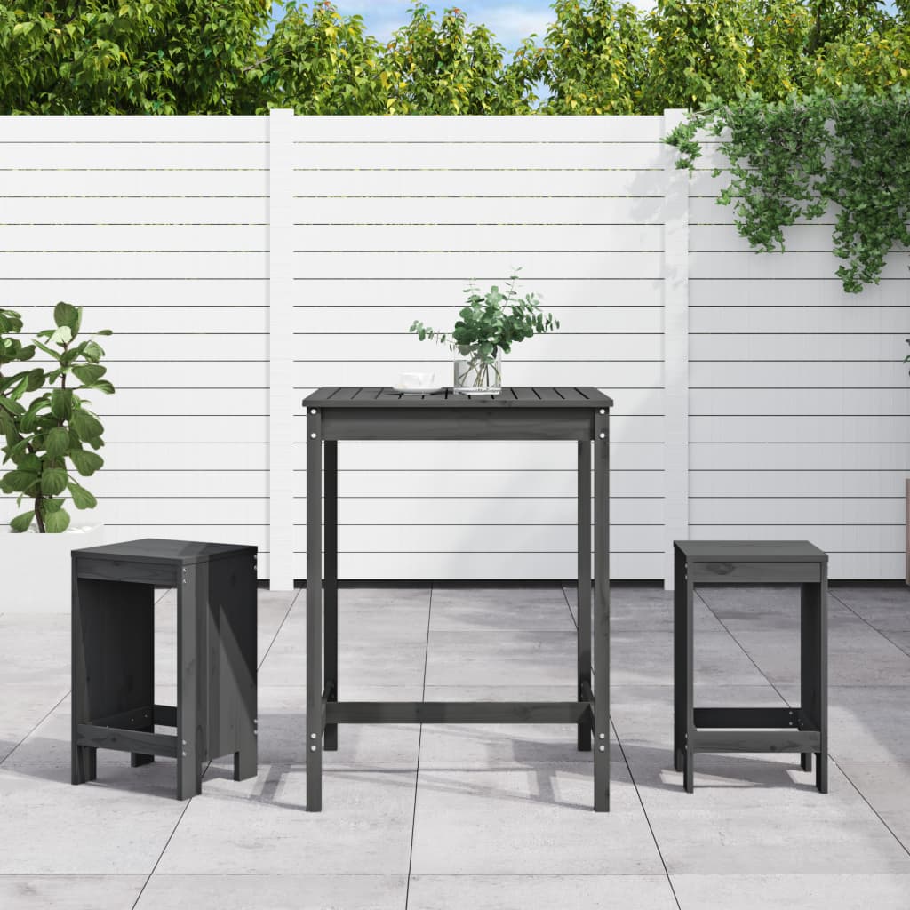 Set De Mesa Y Taburetes Altos Jardín 3 Pzas Madera