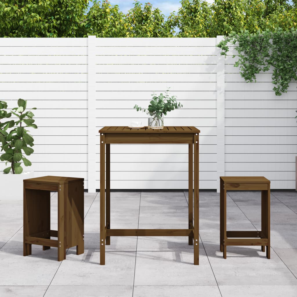Set De Mesa Y Taburetes Altos Jardín 3 Pzas Madera
