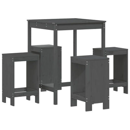 Set De Mesa Y Taburetes Altos Jardín 5 Piezas Madera