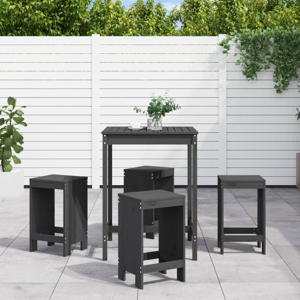 Set De Mesa Y Taburetes Altos Jardín 5 Piezas Madera
