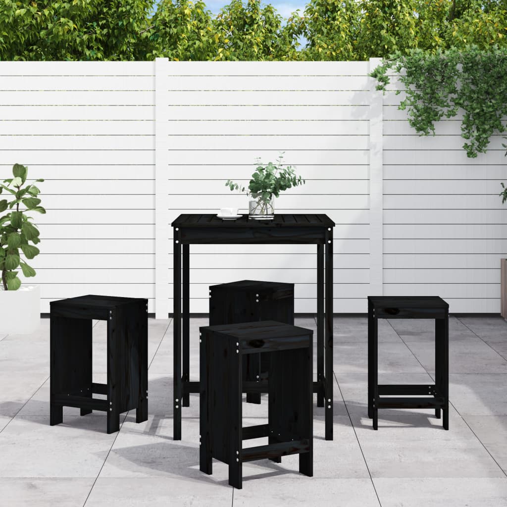 Set De Mesa Y Taburetes Altos Jardín 5 Piezas Madera