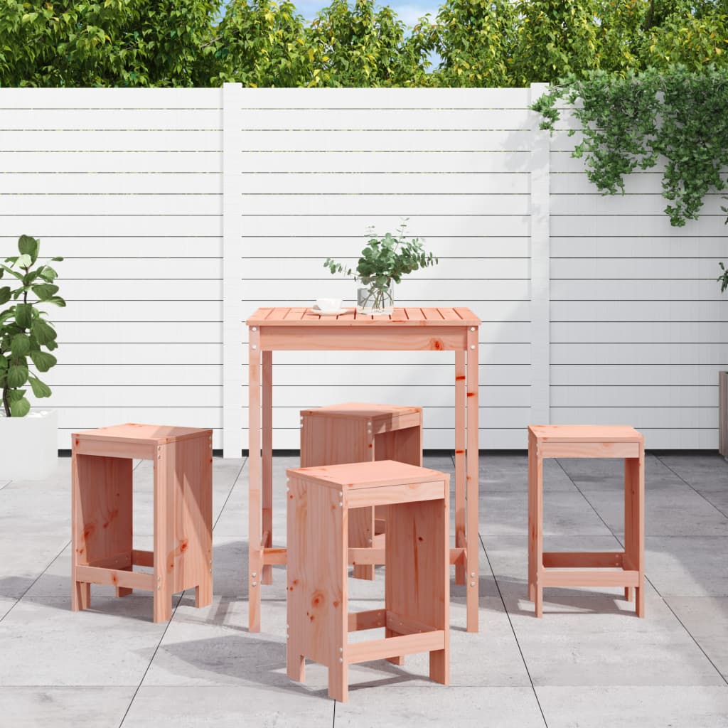 Set De Mesa Y Taburetes Altos Jardín 5 Piezas Madera