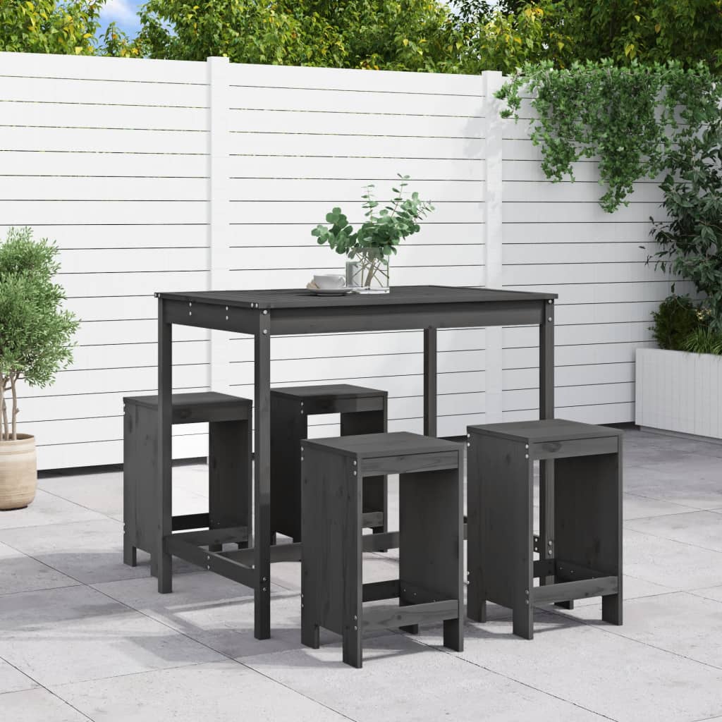 Mesa Y Taburetes Altos De Jardín 5 Pzas Madera