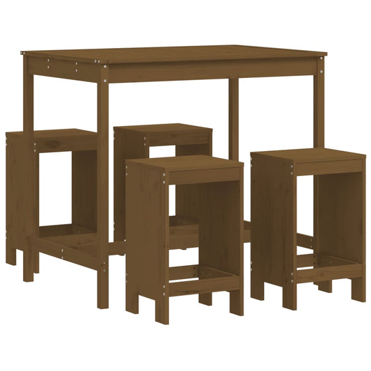 Mesa Y Taburetes Altos De Jardín 5 Pzas Madera