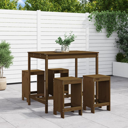 Mesa Y Taburetes Altos De Jardín 5 Pzas Madera