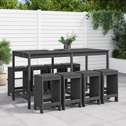 Mesa Y Taburetes Altos De Jardín 9 Pzas Madera