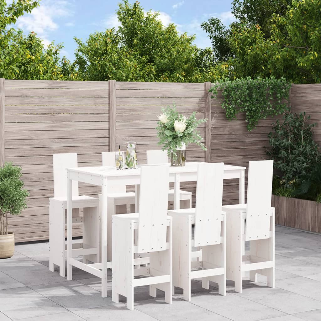 Set De Mesa Y Taburetes Altos Jardín 7 Piezas Madera