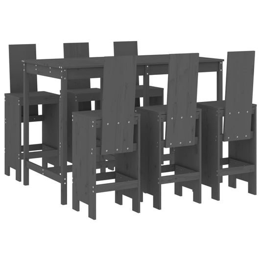 Set De Mesa Y Taburetes Altos Jardín 7 Piezas Madera