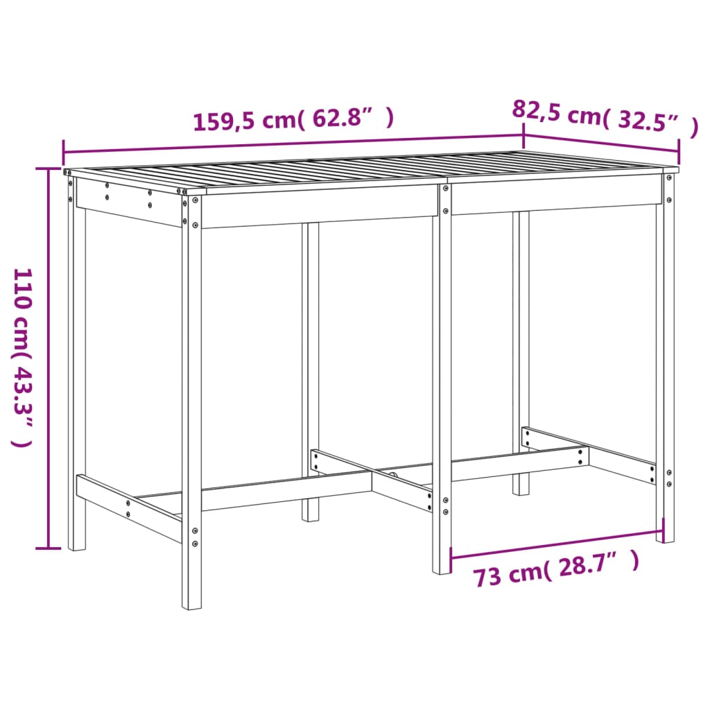Set De Mesa Y Taburetes Altos Jardín 7 Piezas Madera