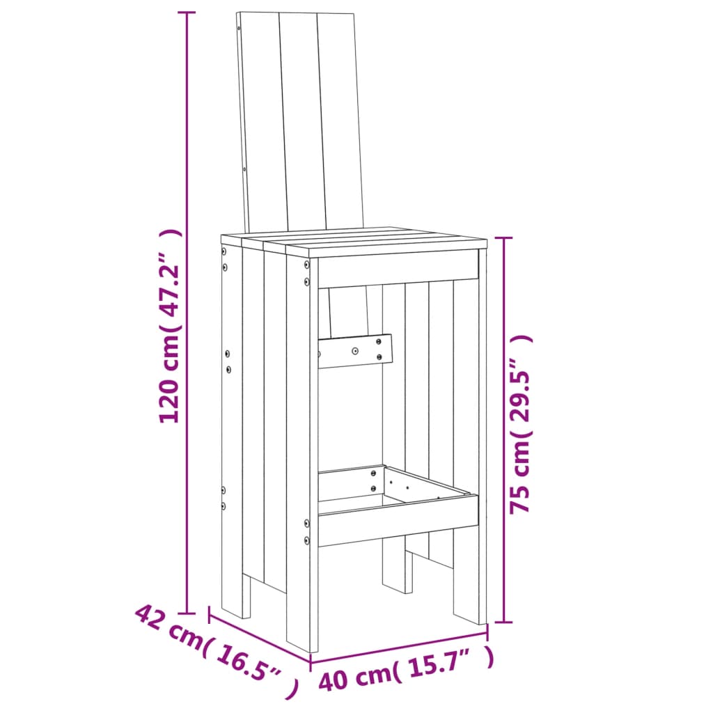 Set De Mesa Y Taburetes Altos Jardín 7 Piezas Madera