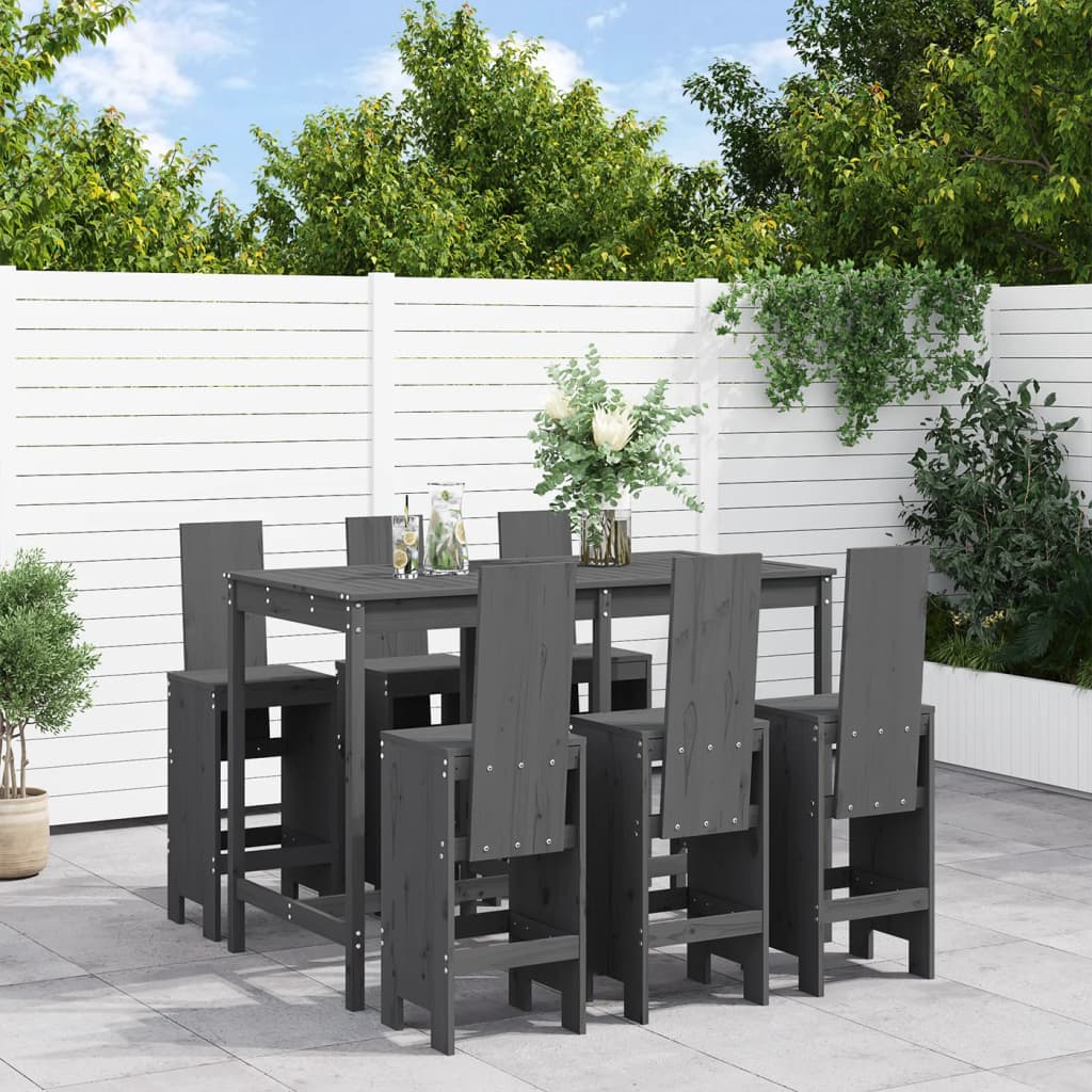 Set De Mesa Y Taburetes Altos Jardín 7 Piezas Madera