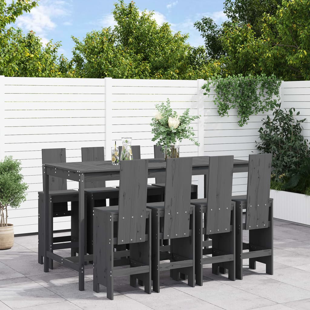 Mesa Y Taburetes Altos Jardín 9 Pzas Madera Maciza