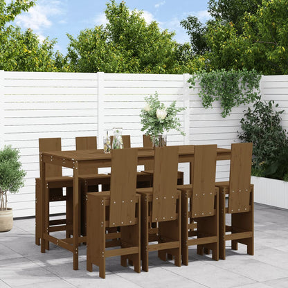 Mesa Y Taburetes Altos Jardín 9 Pzas Madera Maciza