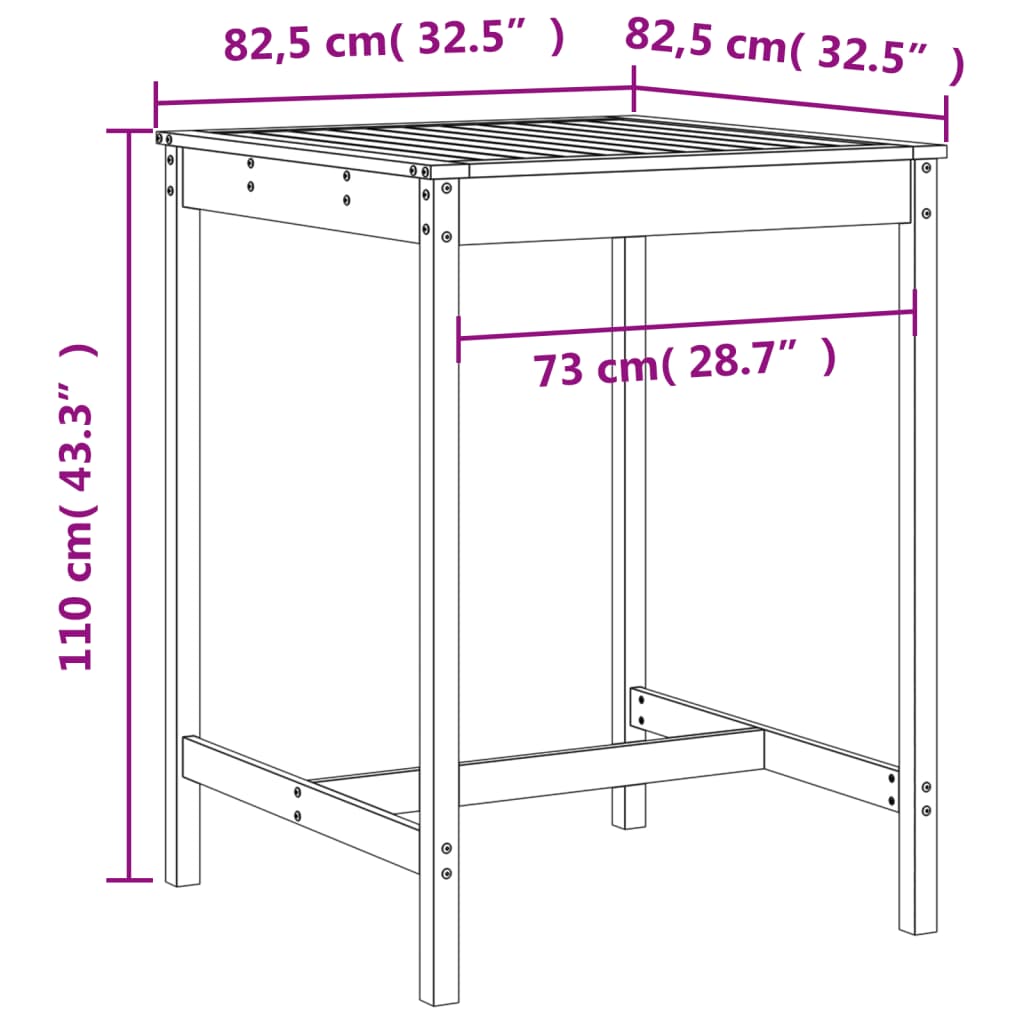 Set De Mesa Y Taburetes Altos Jardín 3 Piezas Madera