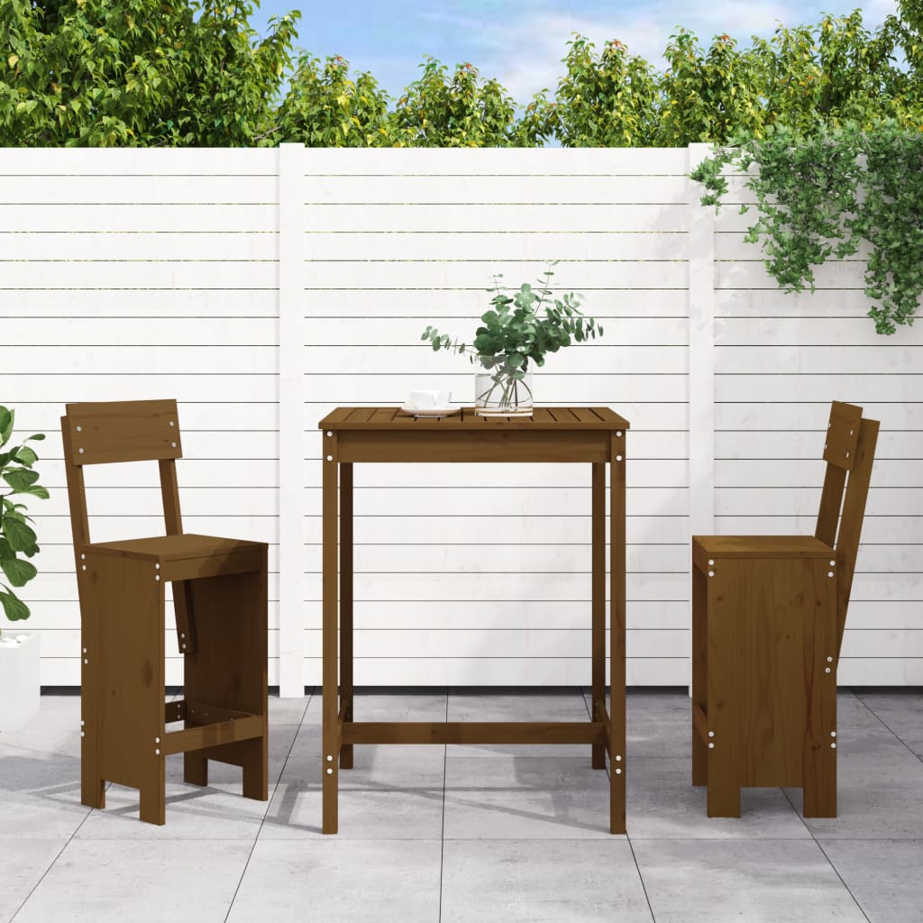 Set De Mesa Y Taburetes Altos Jardín 3 Piezas Madera