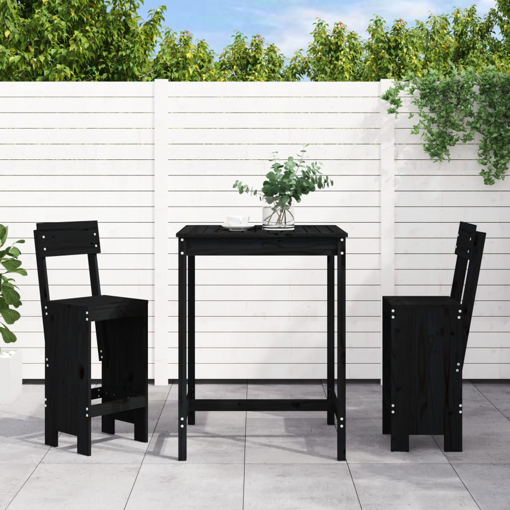 Set De Mesa Y Taburetes Altos Jardín 3 Piezas Madera