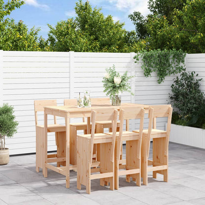 Set De Mesa Y Taburetes Altos Jardín 7 Piezas Madera