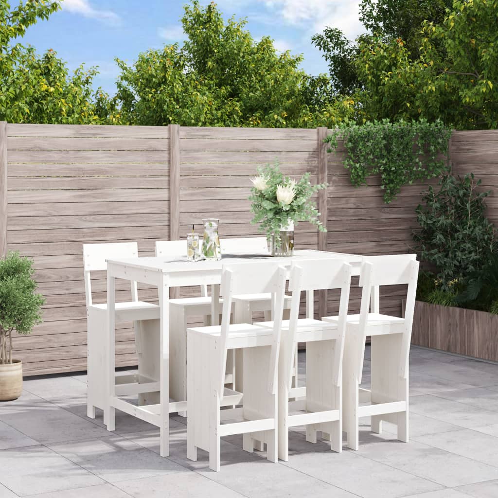 Set De Mesa Y Taburetes Altos Jardín 7 Piezas Madera