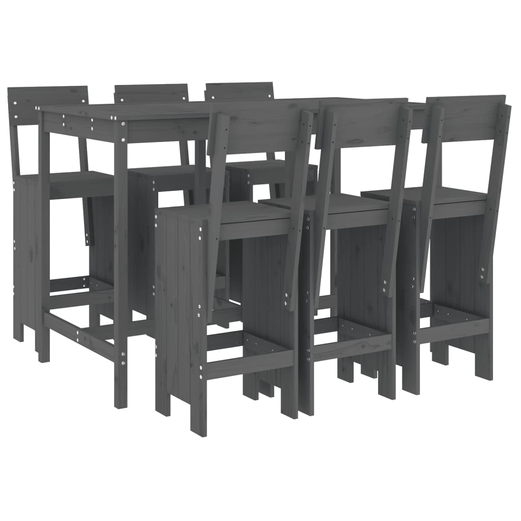 Set De Mesa Y Taburetes Altos Jardín 7 Piezas Madera