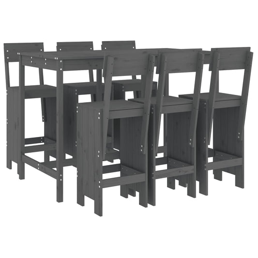 Set De Mesa Y Taburetes Altos Jardín 7 Piezas Madera