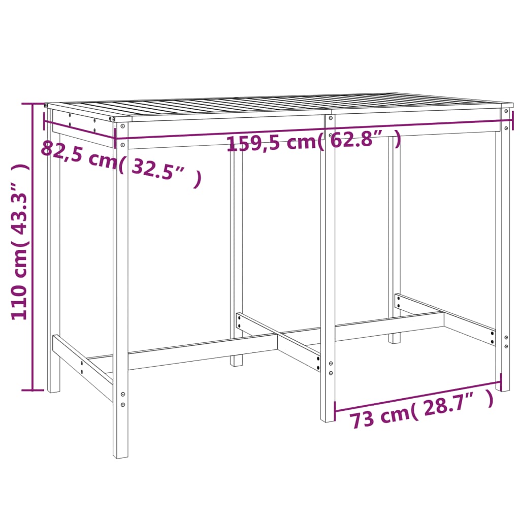 Set De Mesa Y Taburetes Altos Jardín 7 Piezas Madera