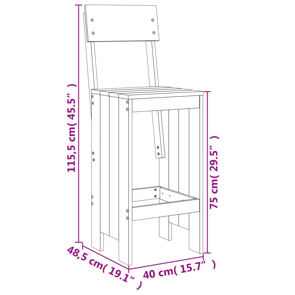 Set De Mesa Y Taburetes Altos Jardín 7 Piezas Madera