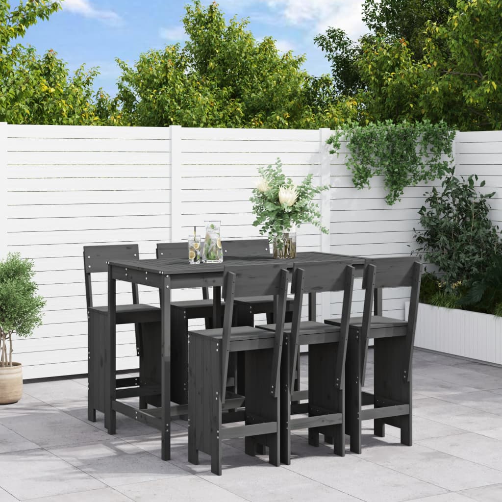 Set De Mesa Y Taburetes Altos Jardín 7 Piezas Madera